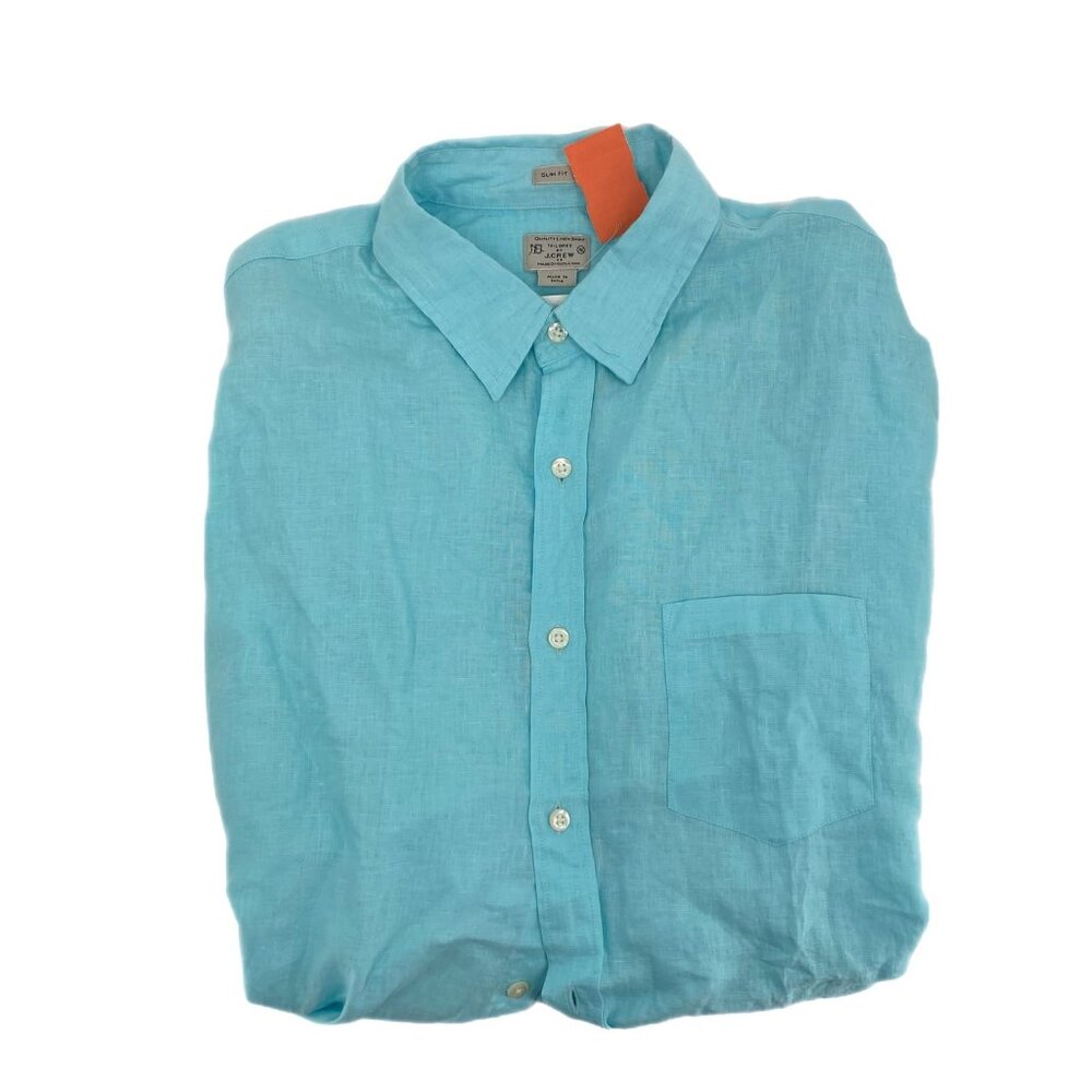 Men's Blue Slim Fit Canvas Button-Up Shirt | Size XL